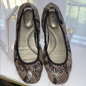 Me Too Women's Snakeskin Flats - Brown & Black w/Silver Bit Hardware - Size 9.5